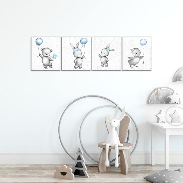 Runa Art Bilder Set 4 Teilig Kinderzimmer Tiere Wandbilder XXL Babyzimmer Spielzimmer 160 x 50 cm Bl