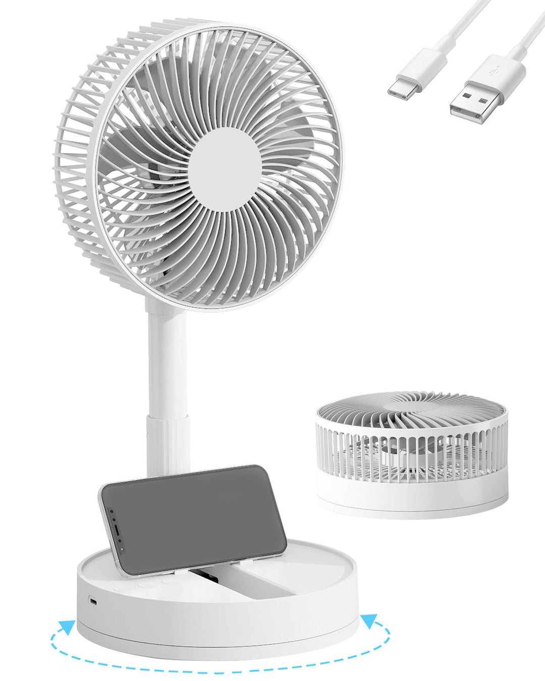 USB Ventilator Leise, 5400mAh-24H Akkulaufzeit Oszillierend Tischventilator, 200mm Faltbarer Ventila