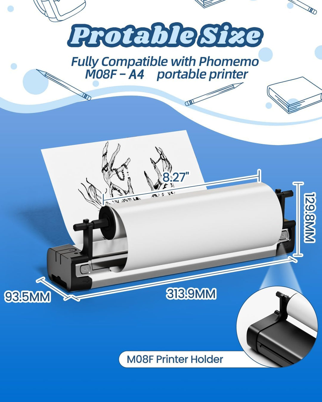 Phomemo M08F Rollen Thermopapier, A4 Thermodrucker-Papierrolle kompatibel mit dem tragbaren Drucker