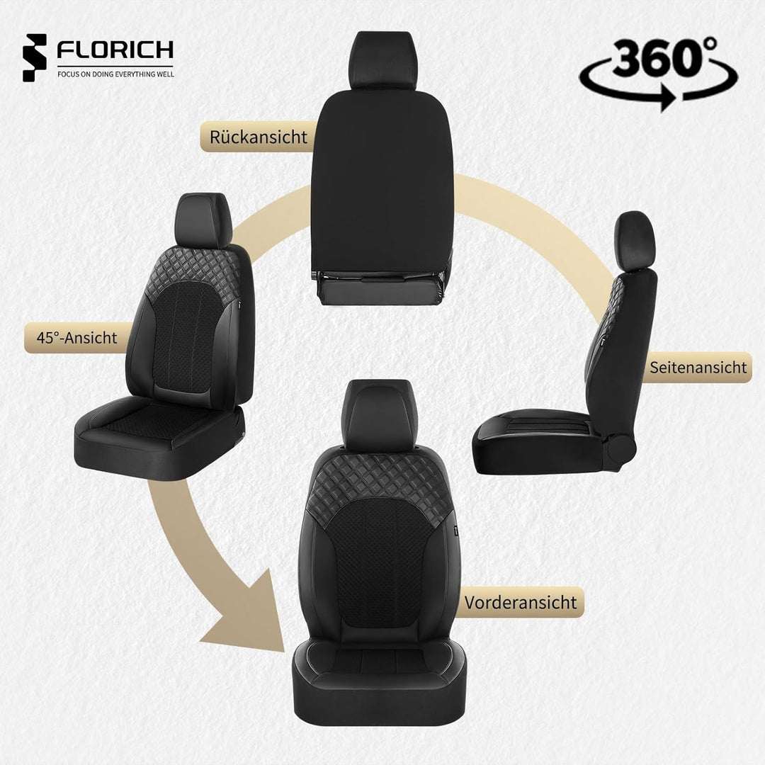 FLORICH Autositzbezüge Komplettset Vordersitzbezüge, PU Leder Air-Mesh Sitzbezüge Atmungsaktiver Sit