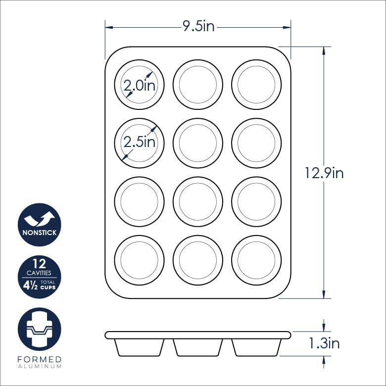 Nordic Ware Naturals Muffinform aus Aluminium, antihaftbeschichtet, zwölf 7,9 cm grosse Tassen 12 Mu