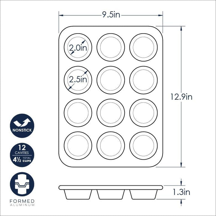 Nordic Ware Naturals Muffinform aus Aluminium, antihaftbeschichtet, zwölf 7,9 cm grosse Tassen 12 Mu