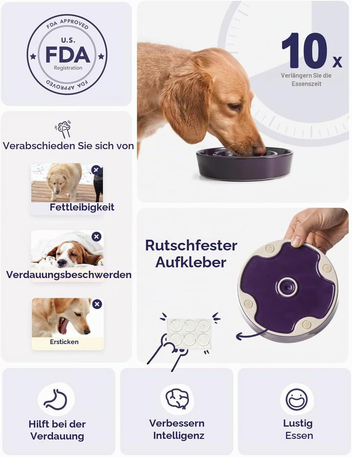 LE TAUCI Hundenapf aus Keramik, Antischlingnapf für Mittelgrosse und Kleine Hunde, Langsam Fressen u