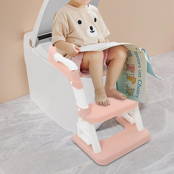 Toilettenleiter für Kinder, Rosa Toilettensitz Kinder mit Treppe, 2-in-1-Verwendung Kindertoilettenl