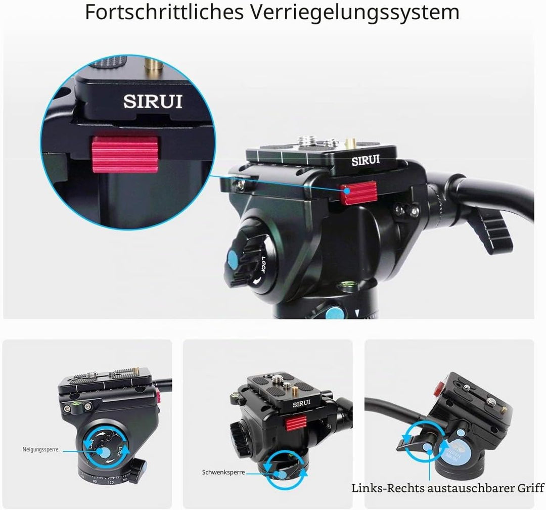 SIRUI AM-5V Fluid Videoneiger mit Flacher Basis, Traglast: 3kg, 360 Grad, Arca Swiss kompatibel, AM-