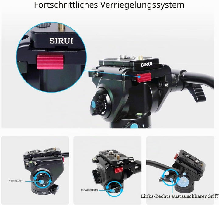 SIRUI AM-5V Fluid Videoneiger mit Flacher Basis, Traglast: 3kg, 360 Grad, Arca Swiss kompatibel, AM-