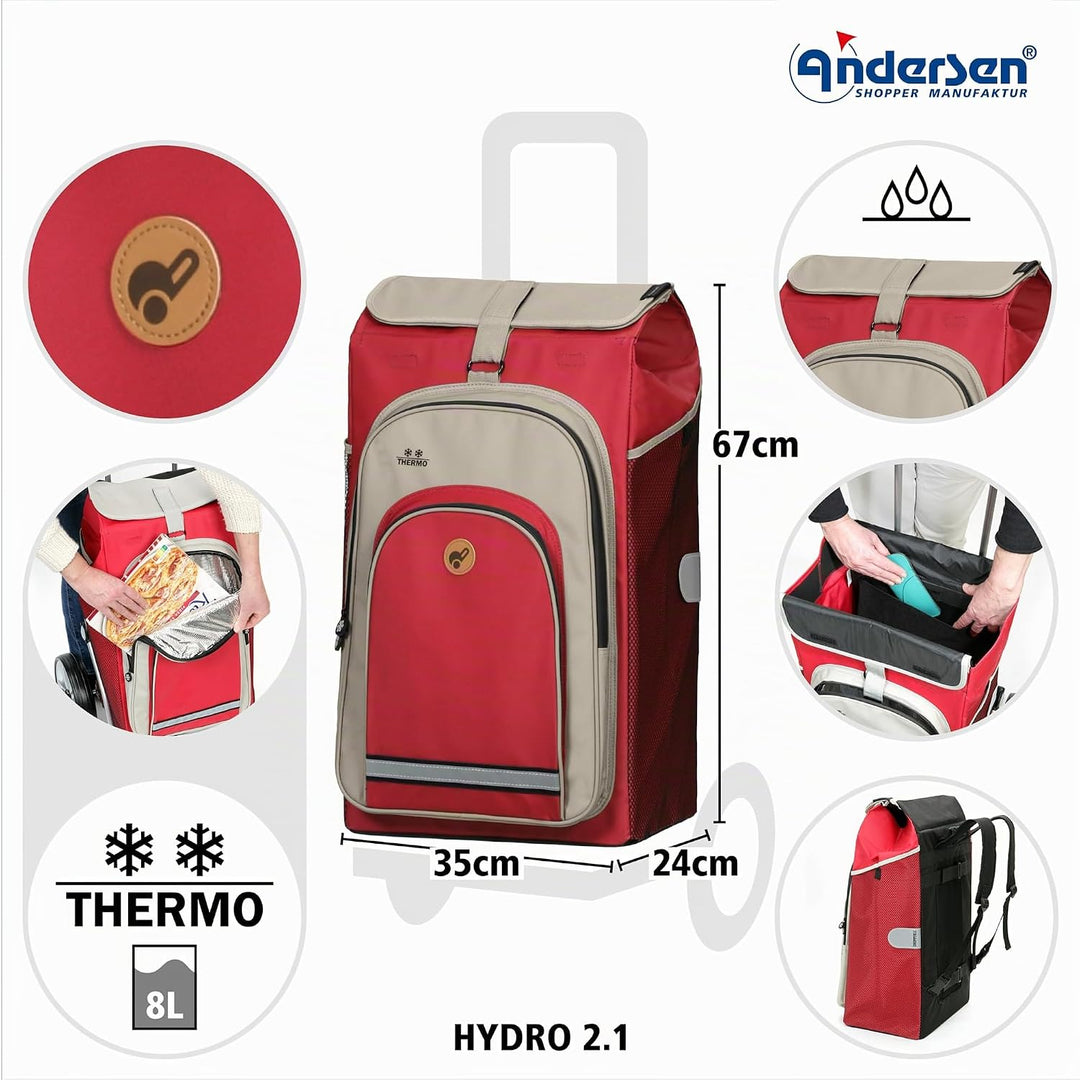 ANDERSEN Einkaufstrolley - Royal Shopper Hydro 2.1 rot 62 L Bike, Einkaufsroller, Rucksack, Thermo,