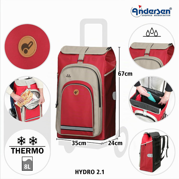ANDERSEN Einkaufstrolley - Royal Shopper Hydro 2.1 rot 62 L Bike, Einkaufsroller, Rucksack, Thermo,