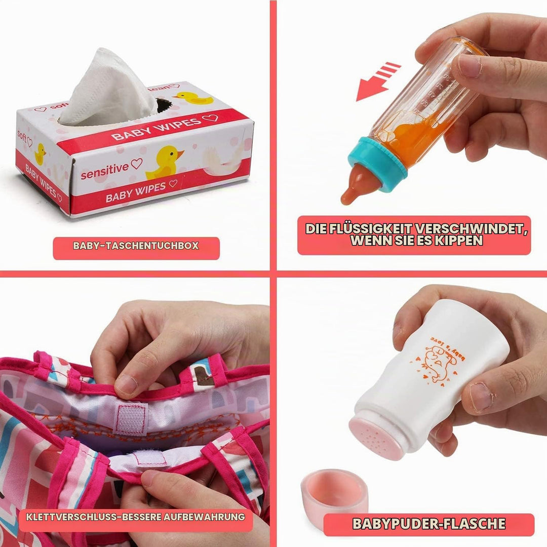 13-Teile Puppenzubehör, Fütter &amp; Pflege Set Mit Windeltasche, Puppenwindel, Magischen Fläschchen, Wi