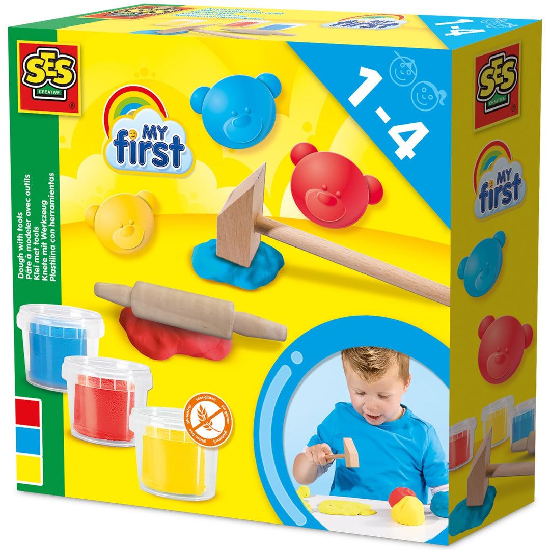 SES Creative | My First Knete mit Werkzeug für Kleinkinder ab 12 Monaten | 3 Farben Rot Gelb Blau |