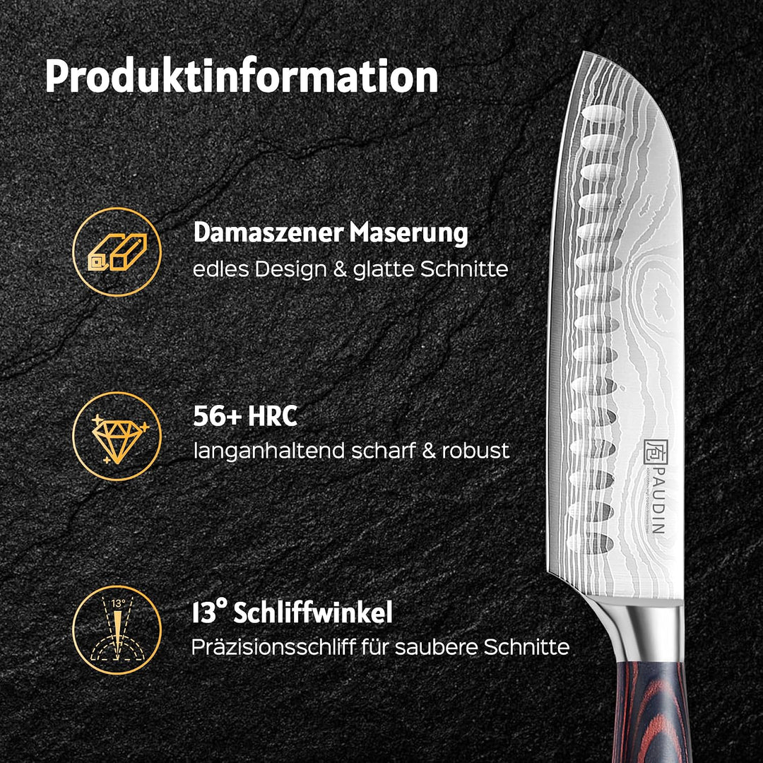 PAUDIN Santokumesser, Klingenlänge17cm Kochmesser aus deutschem Messerstahl, Sushi Messer Küchenmess