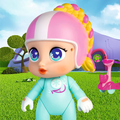 Super Cute Mini Doll Regi mit Scooter, sofort spielbereites Set. Puppenroller mit freidrehenden Räde
