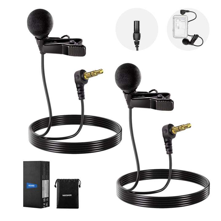 NEEWER ø4mm Mini Lavalier Mikrofon, 2er Pack, ansteckbares Wired Kondensator Ansteckmikrofon Set mit
