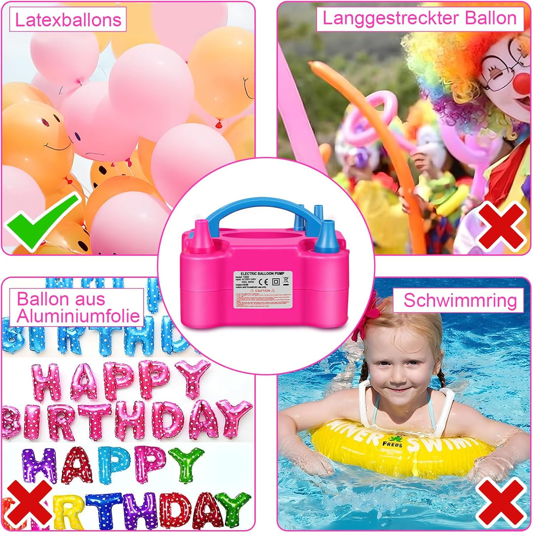 HELESIN Luftballonpumpe Elektrisch, 600W Ballonpumpe Elektrisch, Tragbar Balloon Pump mit 2 Inflatio