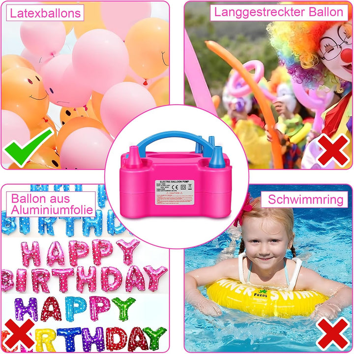 HELESIN Luftballonpumpe Elektrisch, 600W Ballonpumpe Elektrisch, Tragbar Balloon Pump mit 2 Inflatio