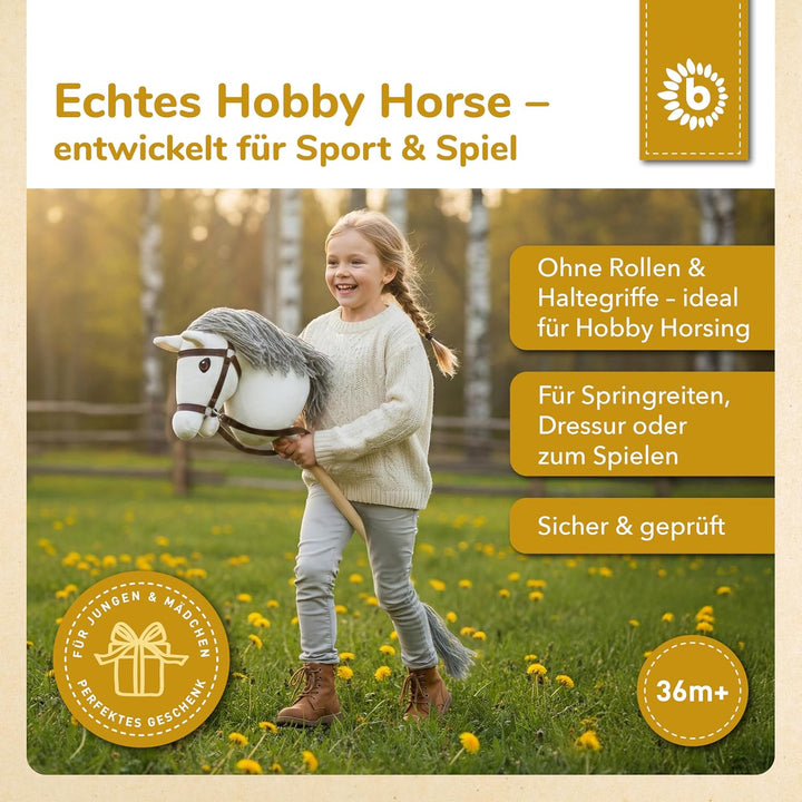 Bieco personalisiertes Hobby Horse Steckenpferd Schimmel - Grösse M, mit Trense | Abnehmbarer Stock
