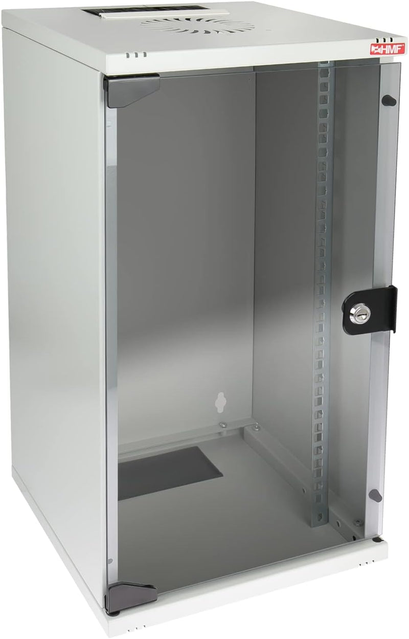 HMF 63412-07 Netzwerkschrank, Serverschrank 10 Zoll | 12 HE | 300 mm Tiefe | Voll montiert | Glastür