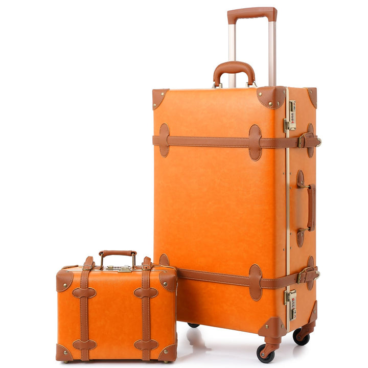Urecity Koffer Vintage mit 4 Rollen Trolley Koffer Reisekoffer Leicht Retro Hartschalen Koffer 2-Tei