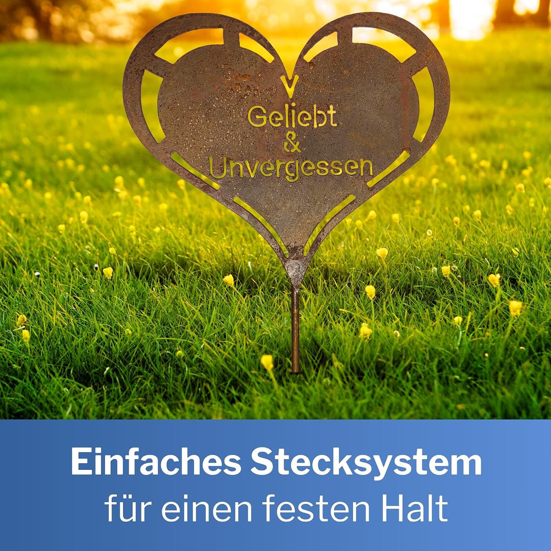 Radami Edelrost Grabherz Grabstecker Grabschmuck Gedenkstein Trauerherz Herz Spruch Stecker für Grab
