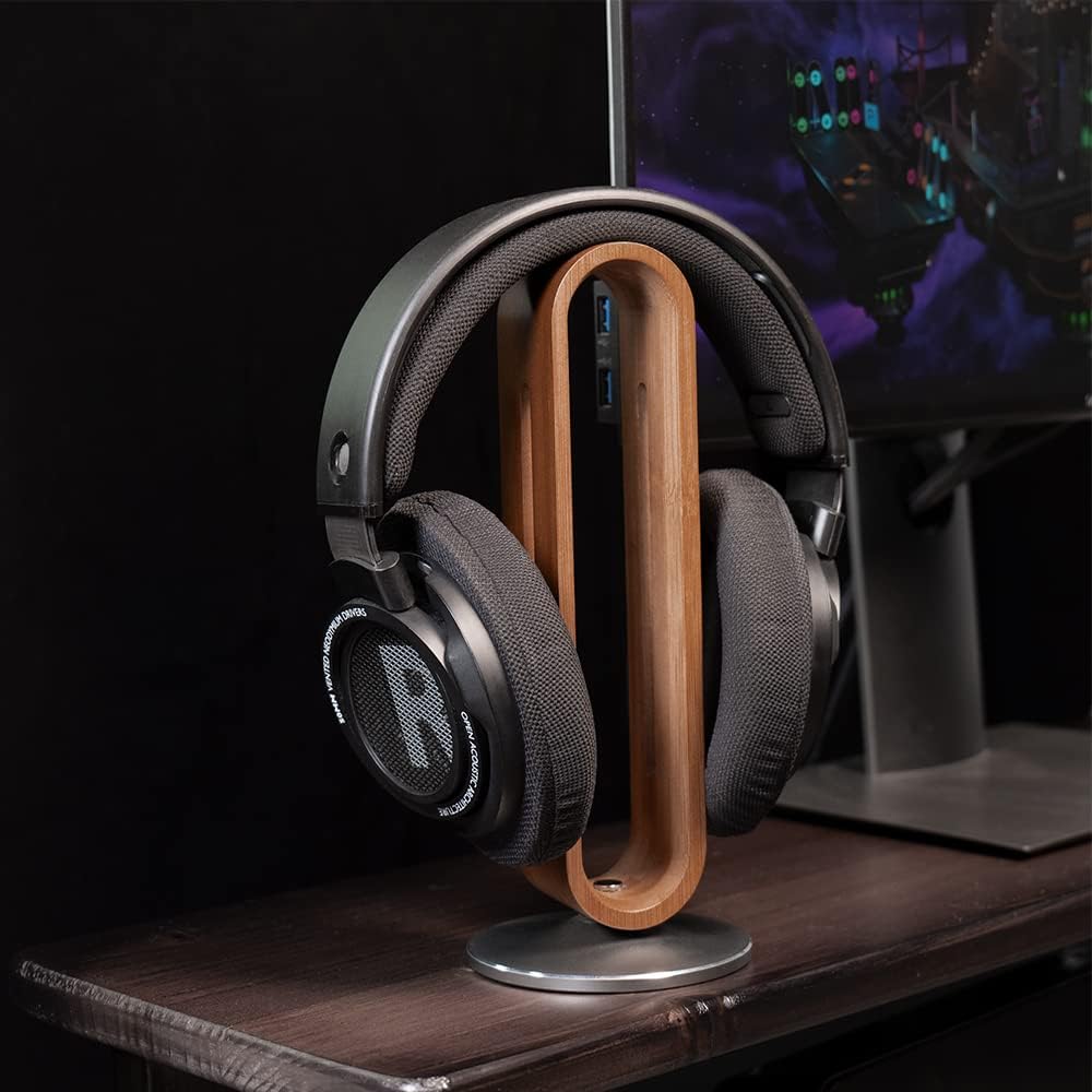 Kopfhörerständer aus Holz für Schreibtisch, U-förmiges Bogendesign, Aluminiumlegierung, Gaming-Heads
