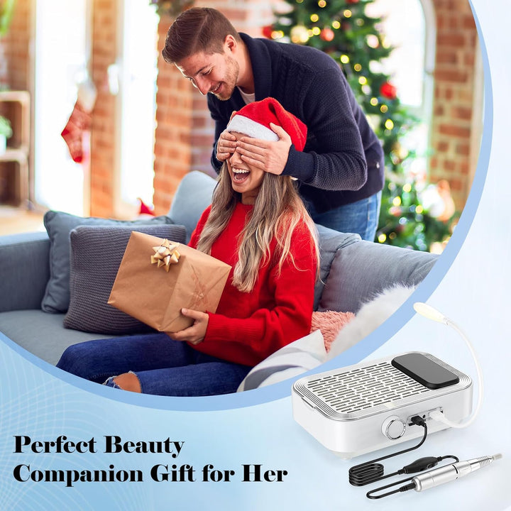 4-in-1 Elektrische Nagelfeile mit Staubsauger, LED-Lampe & Powerbank, 45.000 U/min Professionelle Na