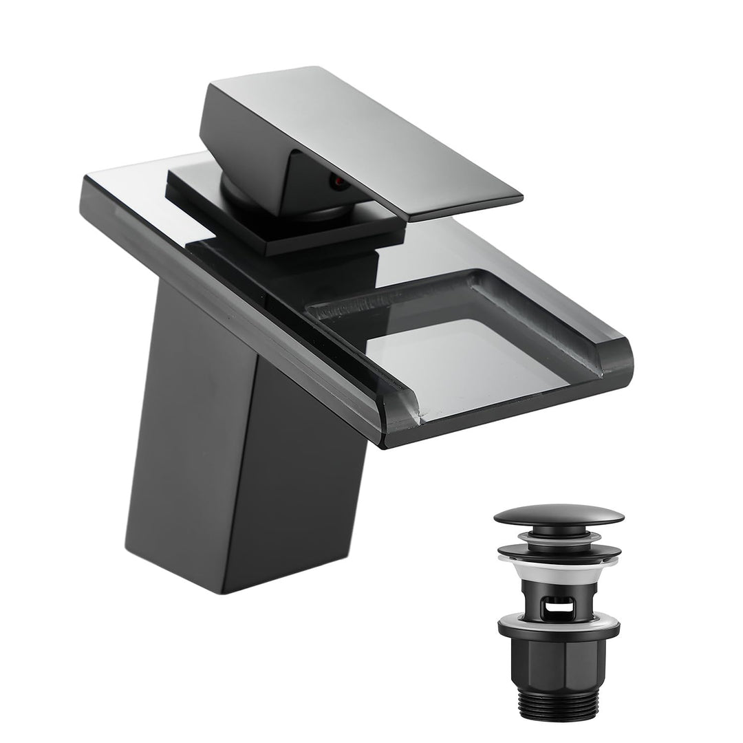 Wasserhahn Bad,Wasserfall Armatur Badezimmer Glas,Schwarz Schwarz Xs, Schwarz Xs