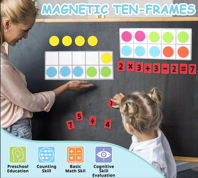 Magnetische Zehnerrahmen Manipulativ für Kinder, 5 Tafeln & 50 Bunte Magnetische, Zahlen Rechenaufga