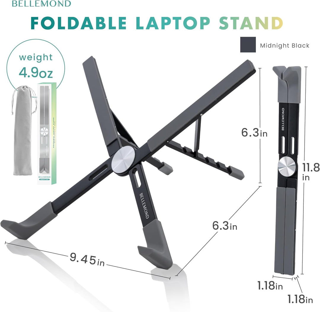 BELLEMOND | X-Form Laptop-Ständer – Höhenverstellbarer Aluminium-Riser mit 5 Stufen, faltbar & leich