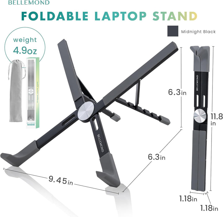 BELLEMOND | X-Form Laptop-Ständer – Höhenverstellbarer Aluminium-Riser mit 5 Stufen, faltbar & leich