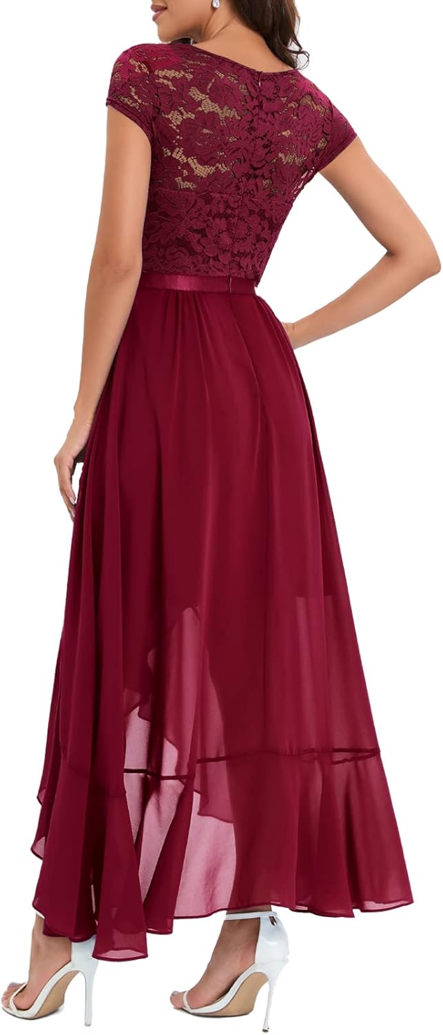 Bbonlinedress Abendkleider elegant für Hochzeit Spitzenkleid Chiffon Hi-Lo Kleid Brautjunferkleid Pa