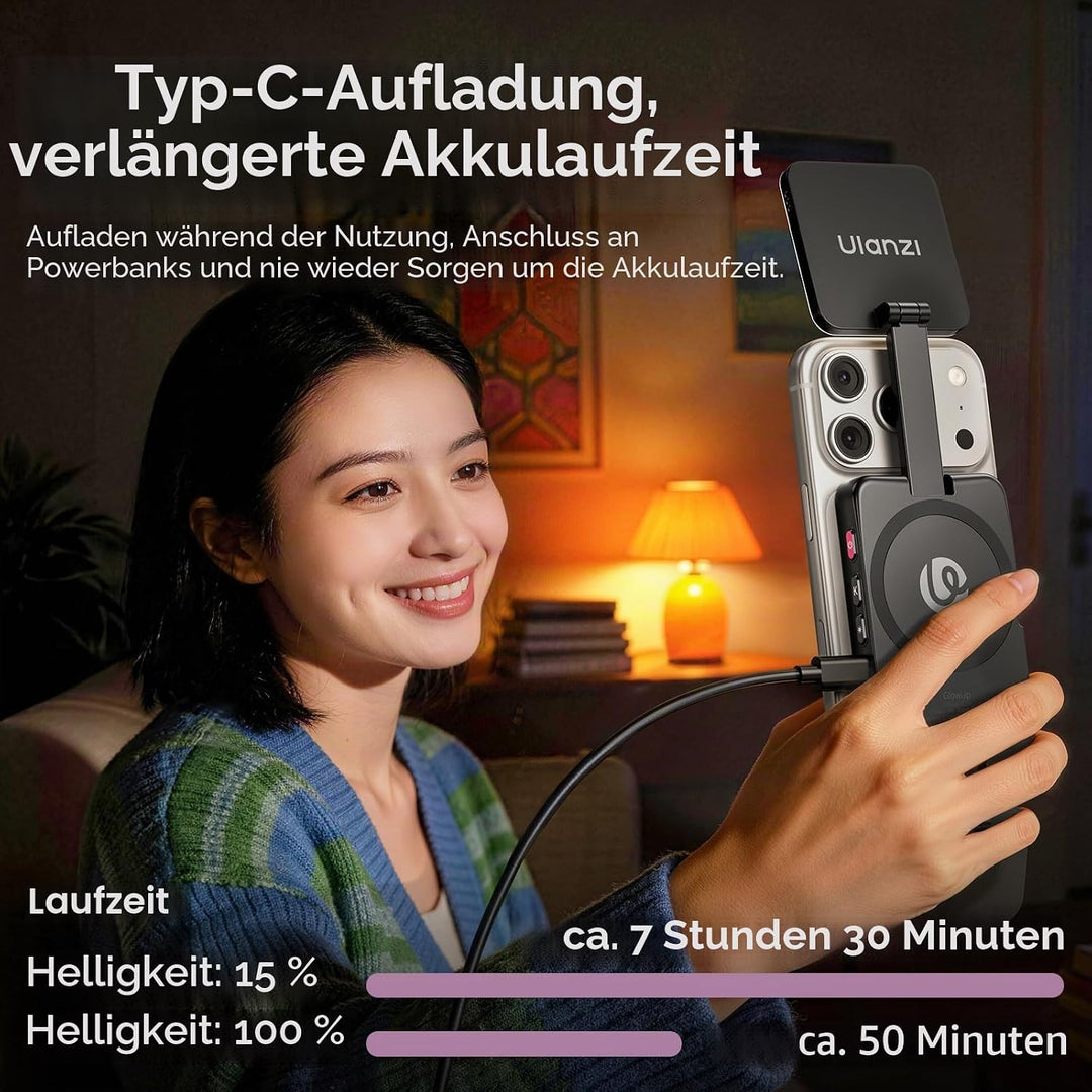 ULANZI GL01 [2026 Aktualisierte] Magnetische Selfie Licht für iPhone, Magnet LED Handy licht mit Zwe