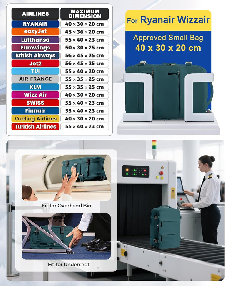 SZLX Vakuum Rucksack 40x30x20 Wizz air Handgepäck Rucksack 40x20x25 für Ryanair Vakuum Reiserucksack