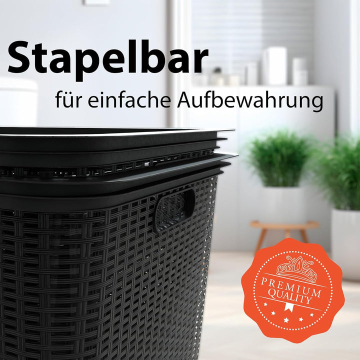 BigDean Wäschekorb 59x39x26cm Rattan Design Wäschewanne | Made in Germany 1 Stück, 1 Stück