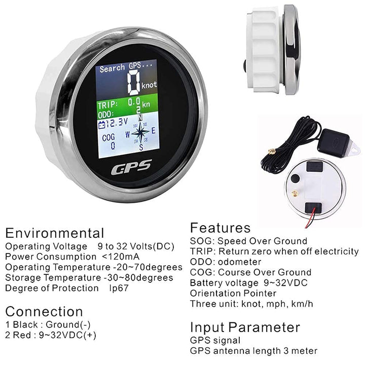 KAOLALI GPS Tachometer Geschwindigkeitsmesser Kilometerzähler 85 mm Rostfreie IP67 Wasserdichte Digi