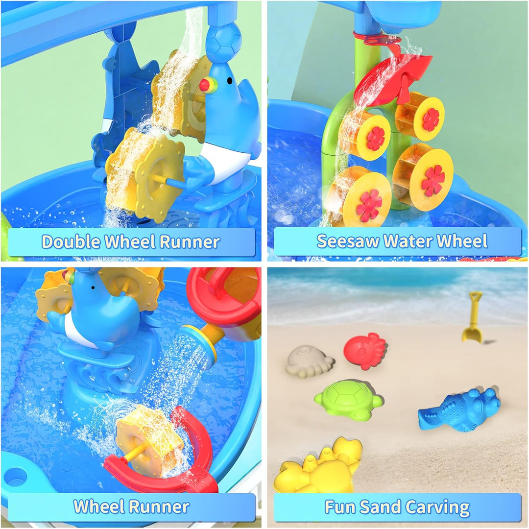 TEMI Wasserspieltisch für Kleinkinder, Sand- und Wassertisch 3-stufiger Outdoor-Spieltisch Sensorik-