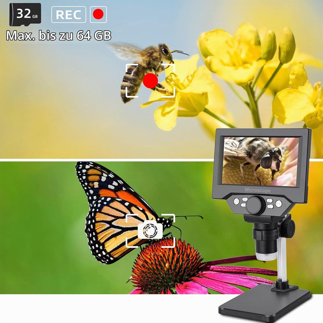 LCD Digital USB Mikroskop, Koolertron 5,5 Zoll 1080P 8 Megapixel 1000X HD Vergrösserung Zoom Drahtlo