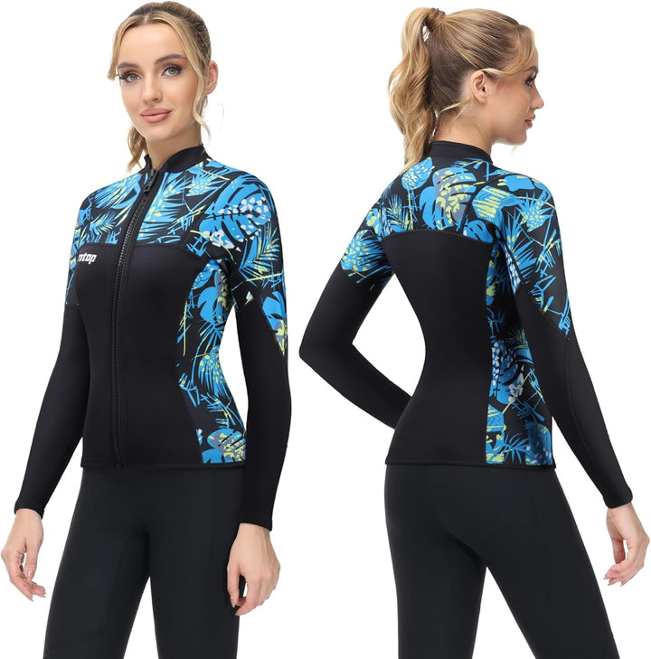 Owntop Neoprenanzug Jacke für Herren/Damen - 2mm Neoprenanzug Top Langarm, Frontreissverschluss für