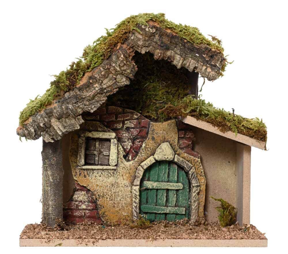 zeitzone Weihnachtskrippe Krippenstall Rustikal Holz Krippe Baumrinde Moos Holzkrippe 21x23cm