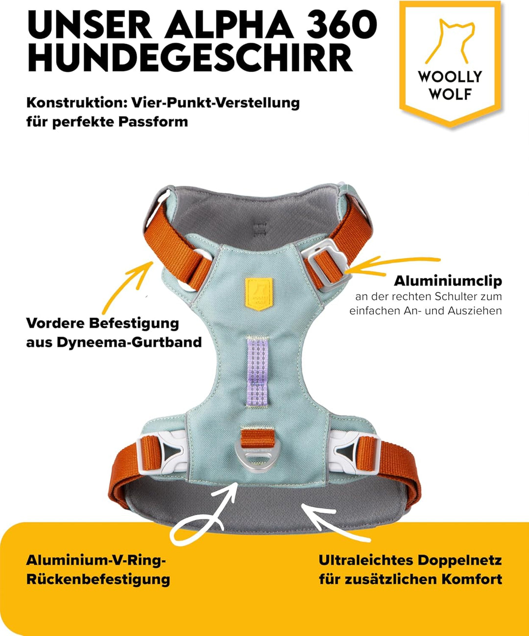 Woolly Wolf Alpha 360 Dog Harness L Gletschergrün - Hundegeschirr für grosse Hunde aus 100% recycelt