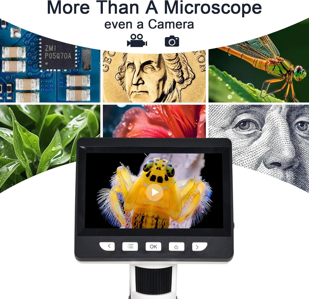 Digitales Mikroskop LCD, 50x - 1000x Vergrösserung, 4,3 Zoll Bildschirm, 1080P Auflösung, Objektiv m