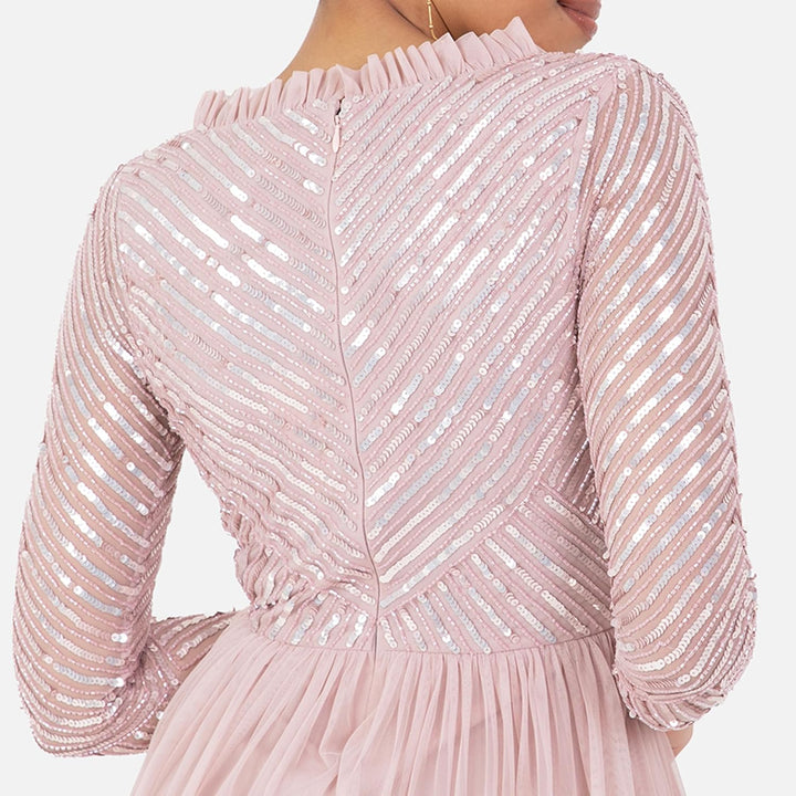 Maya Deluxe Women's Maxi Dress Ladies Embellished Wrap Tulle Frilly V-Neck Long Sleeve for Wedding G