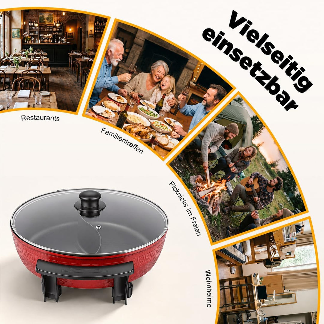 Elektrisch Hot Pot 6L Twin Kochtopf Feuertopf Suppentopf mit Deckel, Elektrischer Hotpot Topf 2 Grid
