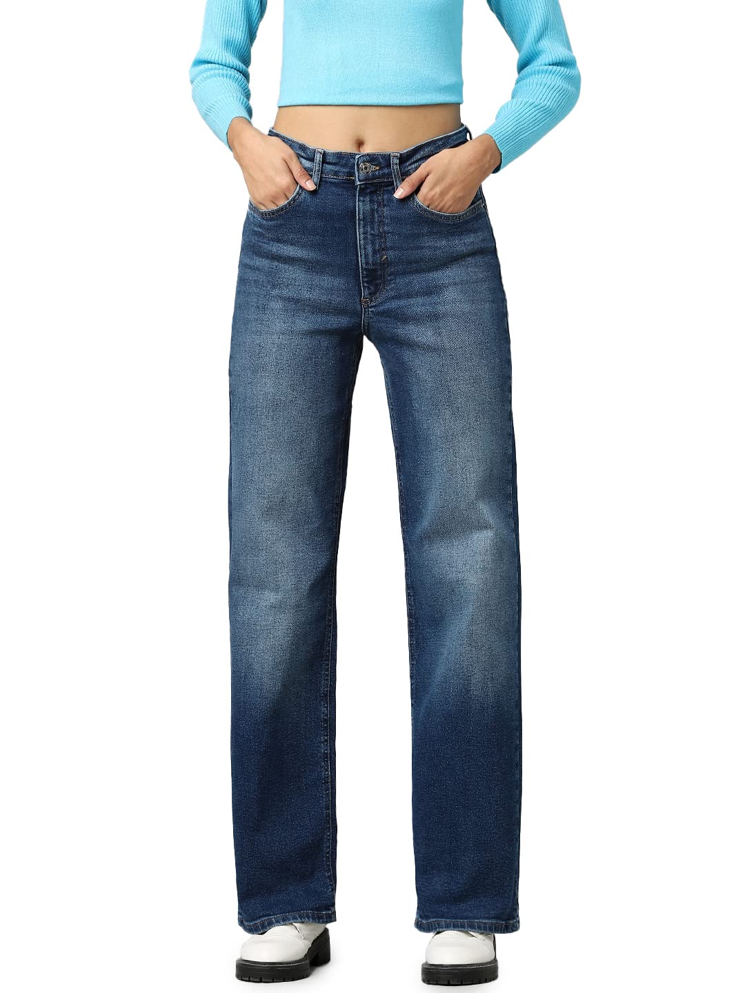 ONLY Female Jeans mit weitem Bein ONLJUICY Hohe Taille Weiter Beinschnitt Jeans 28W / 32L Dark Blue
