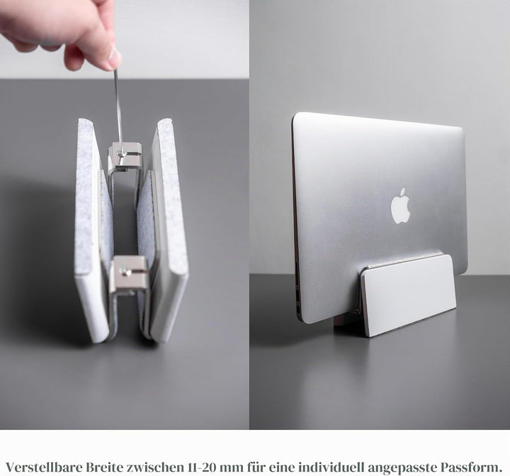 Raico Vertikaler Laptop-Ständer, hochwertige MacBook-Dockingstation aus Walnussholz (matt weiss, Sin