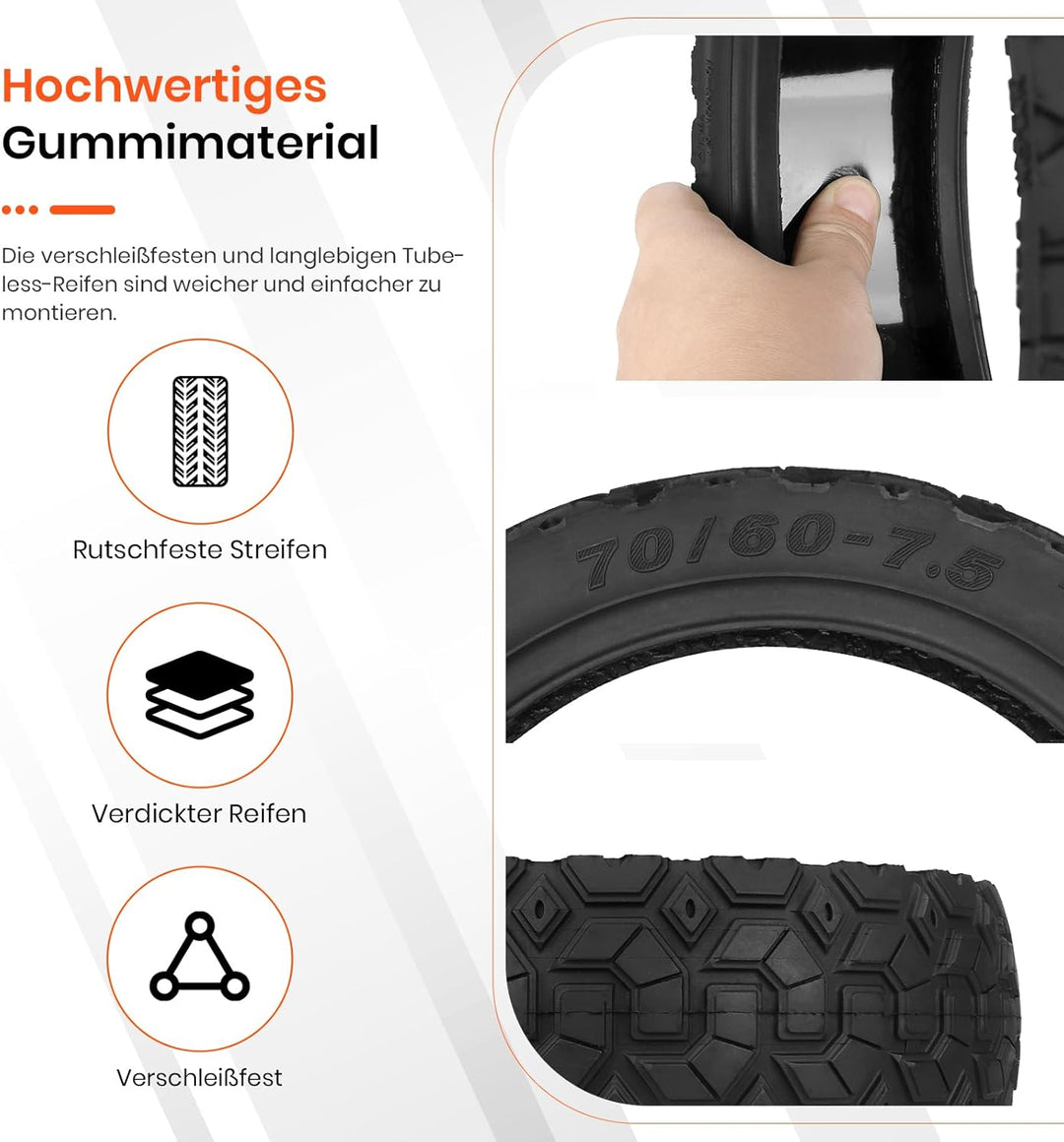 70/60-7.5 Selbstreparierende Tubeless Offroad Reifen für Segway Ninebot G3/ZT3/ZT3 Pro Roller