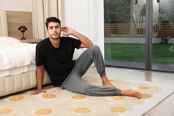 Marvmys Schlafanzughose Herren Lang mit Bündchen Einfarbige Pyjamahose für Männer Schlafhose Haushos