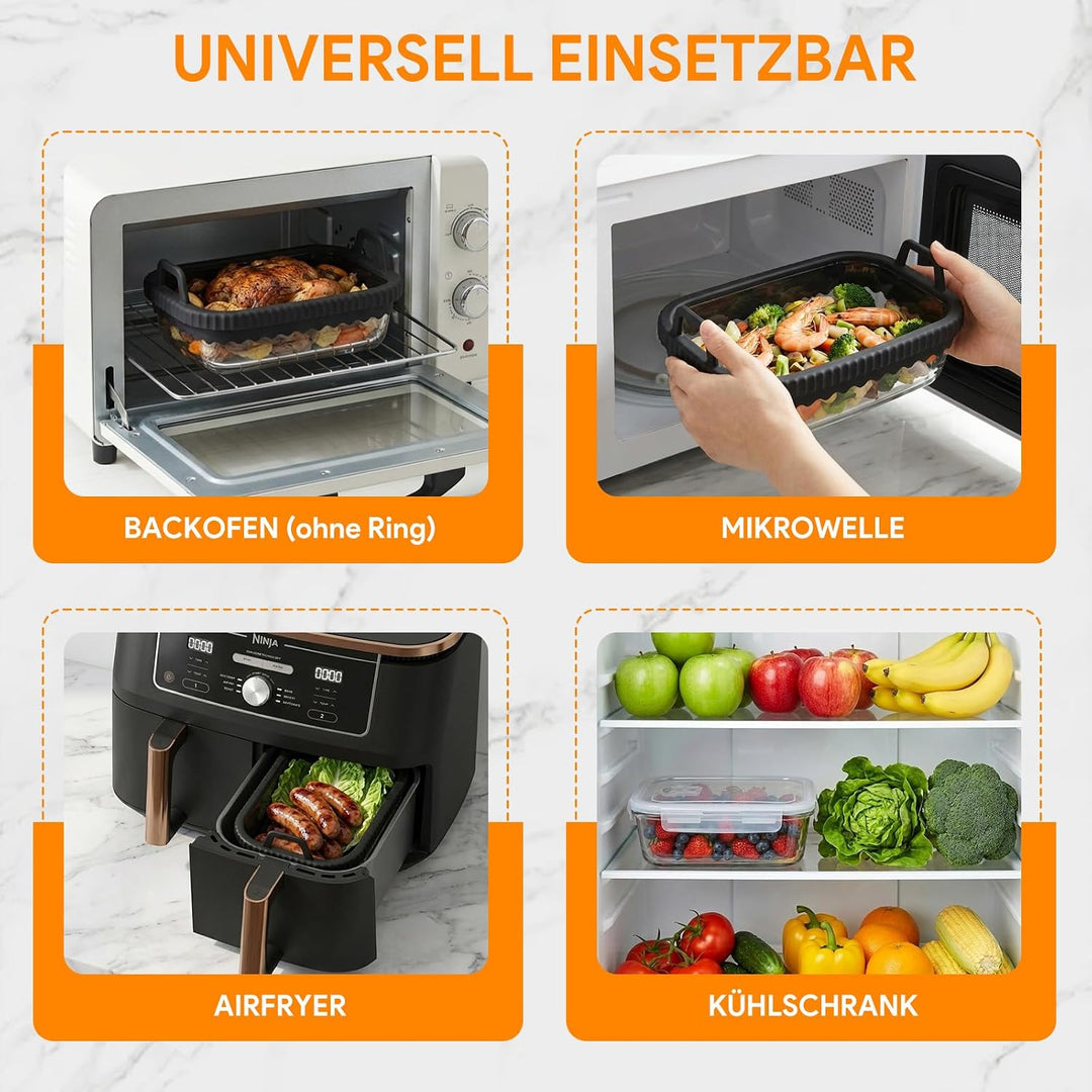 2pcs Glas Auflaufform Airfryer für Ninja Heissluftfritteuse AF400EU/DZ400EU/AF500EU/COSORI Heissluft