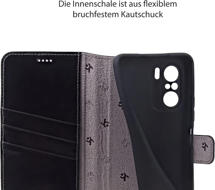 Suncase Book-Style Hülle kompatibel mit Xiaomi Poco F3 Leder Tasche (Slim-Fit) Lederhülle Handytasch