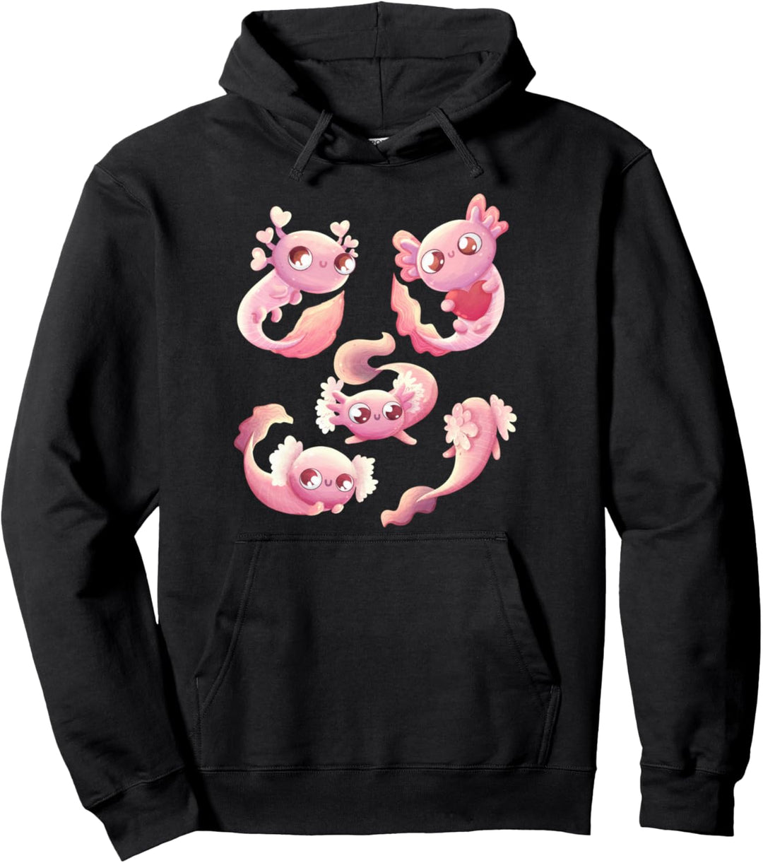 Süsse Kollektion von niedlichen exotischen Kawaii-Axolotls-Haustieren. Pullover Hoodie