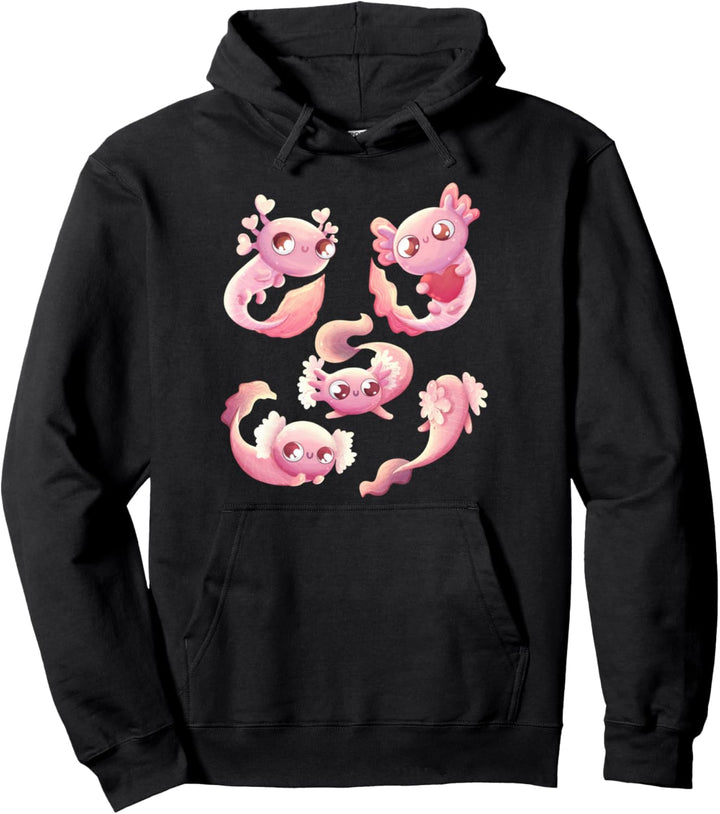 Süsse Kollektion von niedlichen exotischen Kawaii-Axolotls-Haustieren. Pullover Hoodie